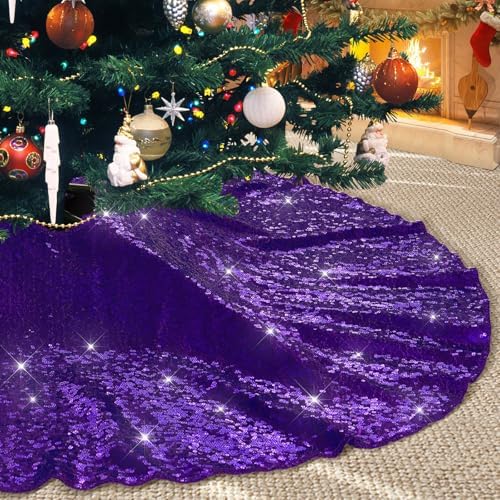 Poise3EHome Purple Christmas Tree Skirt, 36 Inch Sequin Tree Skirt