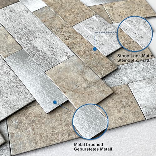 MOFIT Backsplash Tile for Kitchen Peel and Stick Stone Matte Finish,Bathroom Tiles Stickers 3D Wall Panel Linear Mosaic Marble Backsplash Waterproof(5sheets,Castle Brown) - color: Castle Brown, size: 5sheets