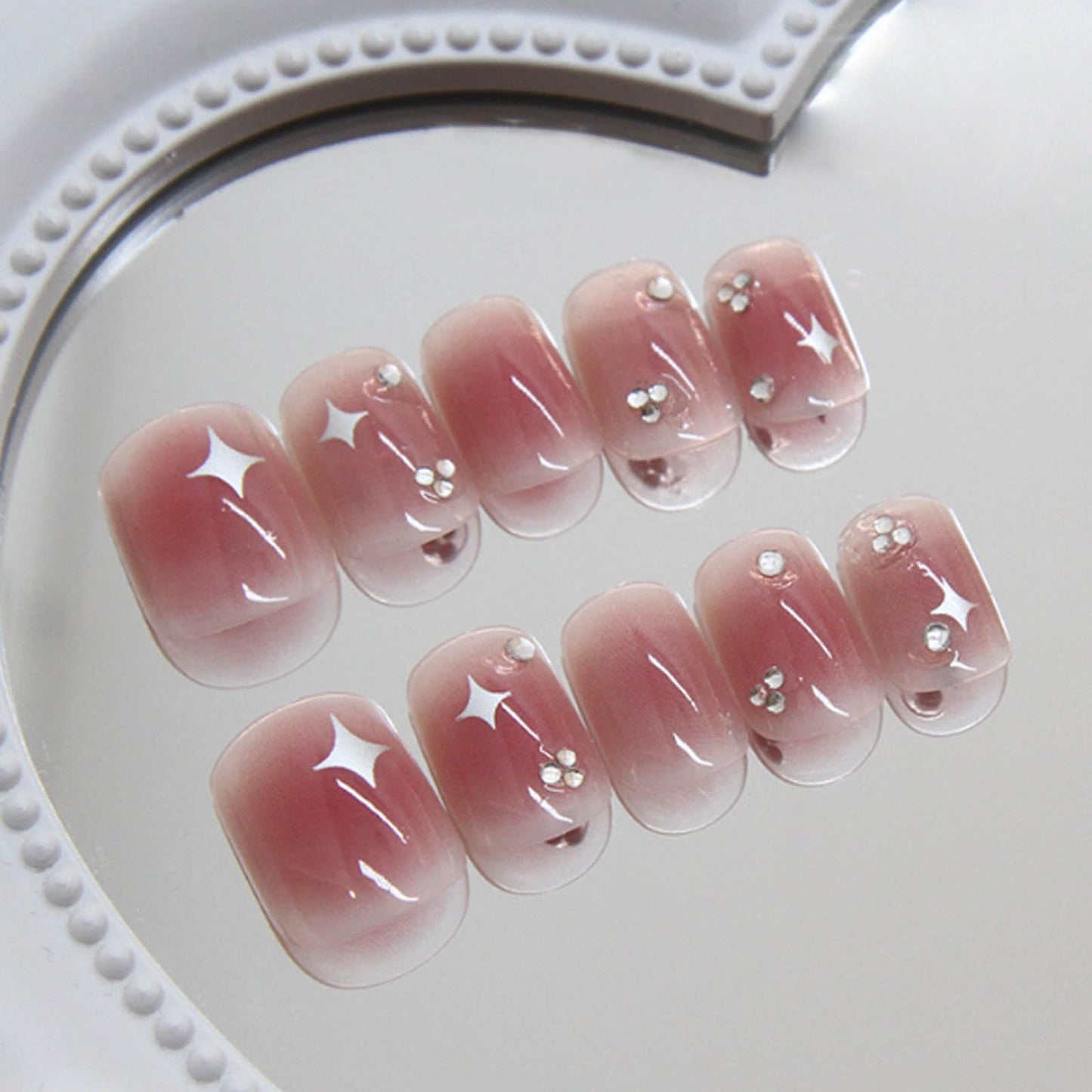 Hkanlre Short Press on Nails Pink Cute Fake Nails Tips Full Cover Square False Crystal Nails for Women 24PCS