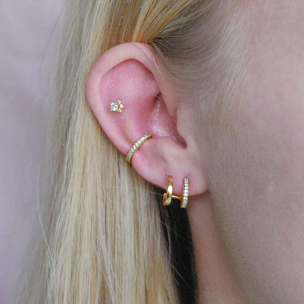 Obidos 14K Gold Plated Double Huggie Hoop Earrings for One Hole | Illusion Stud Earrings for Women