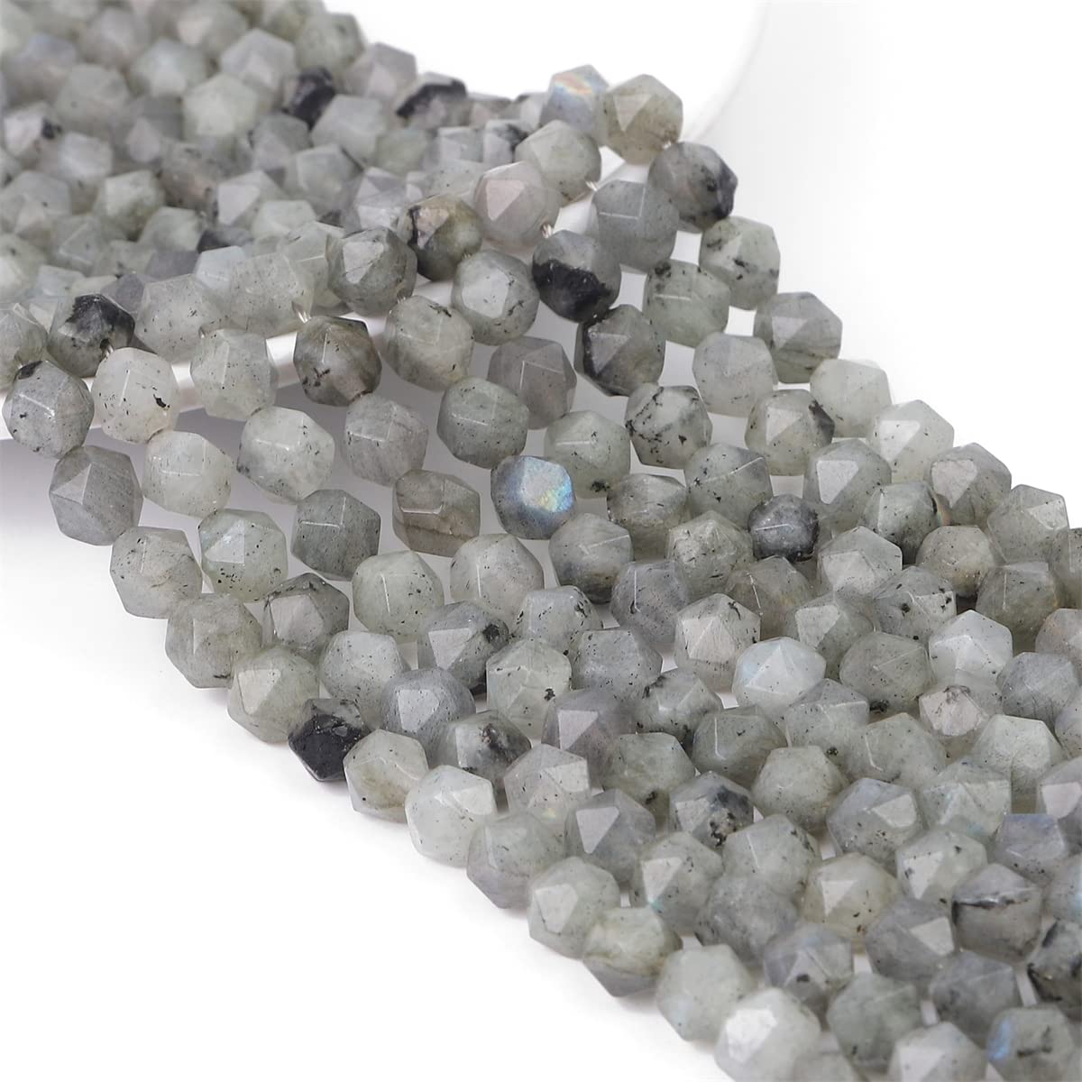 BEADIA Faceted Natural Spectrolite Stone Round Beads 8mm 36cm/Strand for Jewelry Making