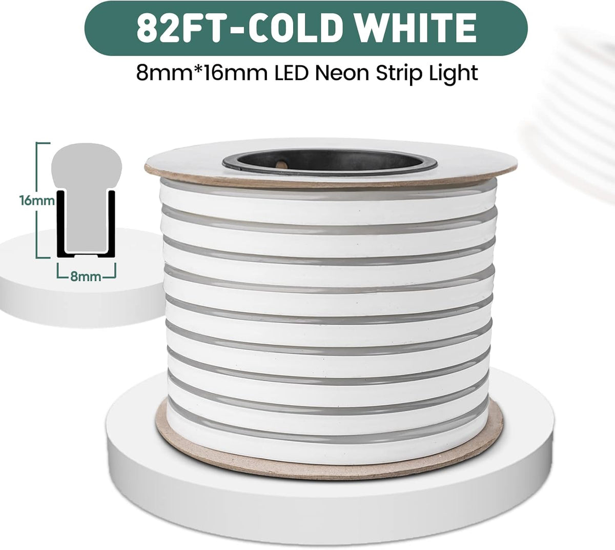 GZBtech Flexible LED Neon Rope Lights 82FT,AC 110-120V Waterproof Strip Light, 120 LEDs/M Cuttable Connectable Neon Lighting for Indoor Outdoor Home Decor/Commercial Building Use-Cold White 25M