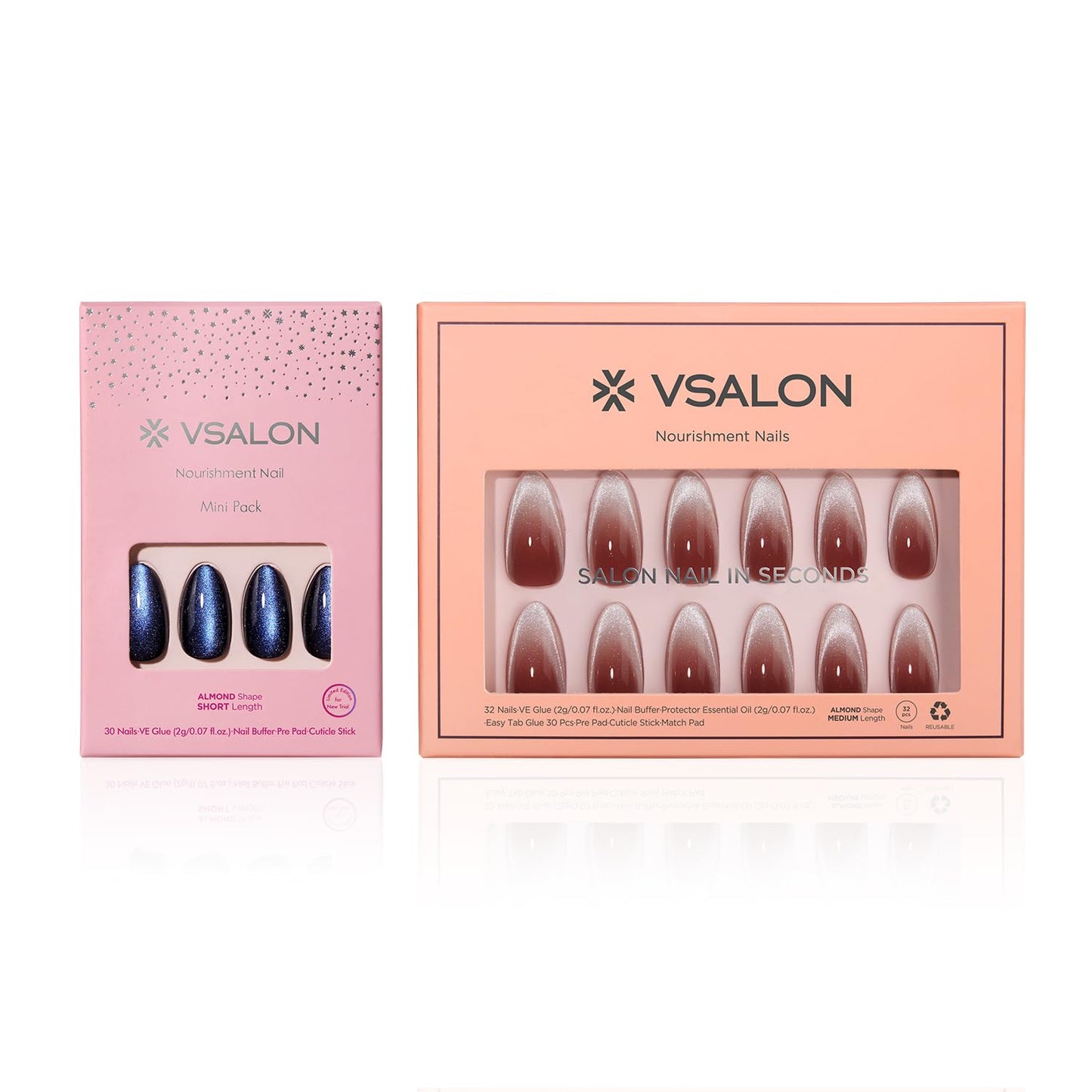 VSALON Press on Nails Almond - Deep Blue Cat Eye & Ombre Maroon Cat Eye French Tip