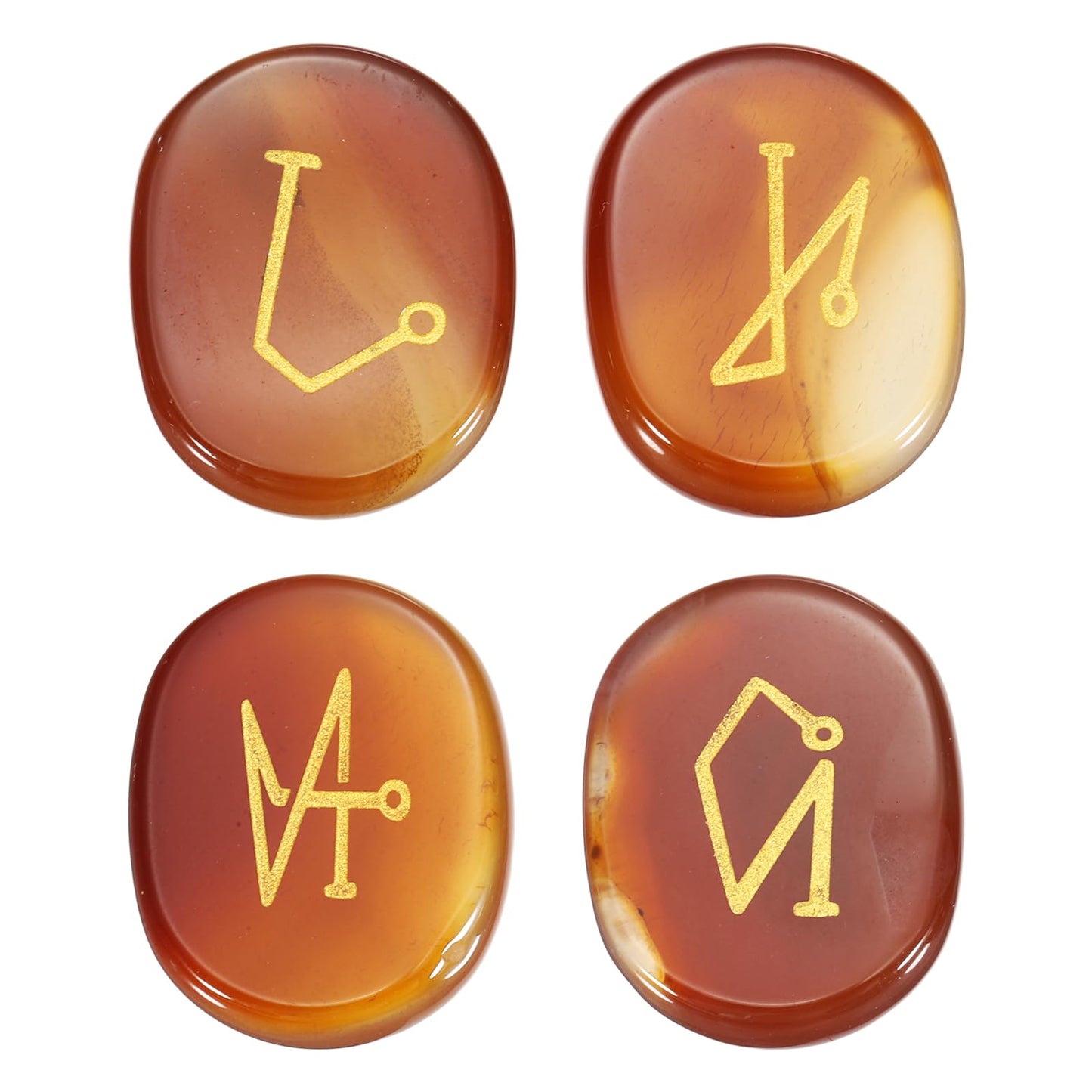 MECCANIXITY 4Pcs Engraved Chakra Stones with Reiki Symbols, Red Agate Reiki Healing Crystal Gemstone 7 Chakra Crystal Stones Tumbled Palm Stone for Anxiety Relieve