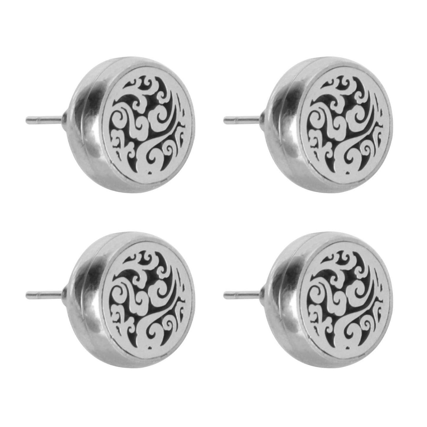 Women Aromatherapy Earrings, 2 Pairs Round Shape Hand Crafted Stainless Steel Essential Oil Diffuser Earrings Essential Oil Stud Earrings for Daily Wear Meditation