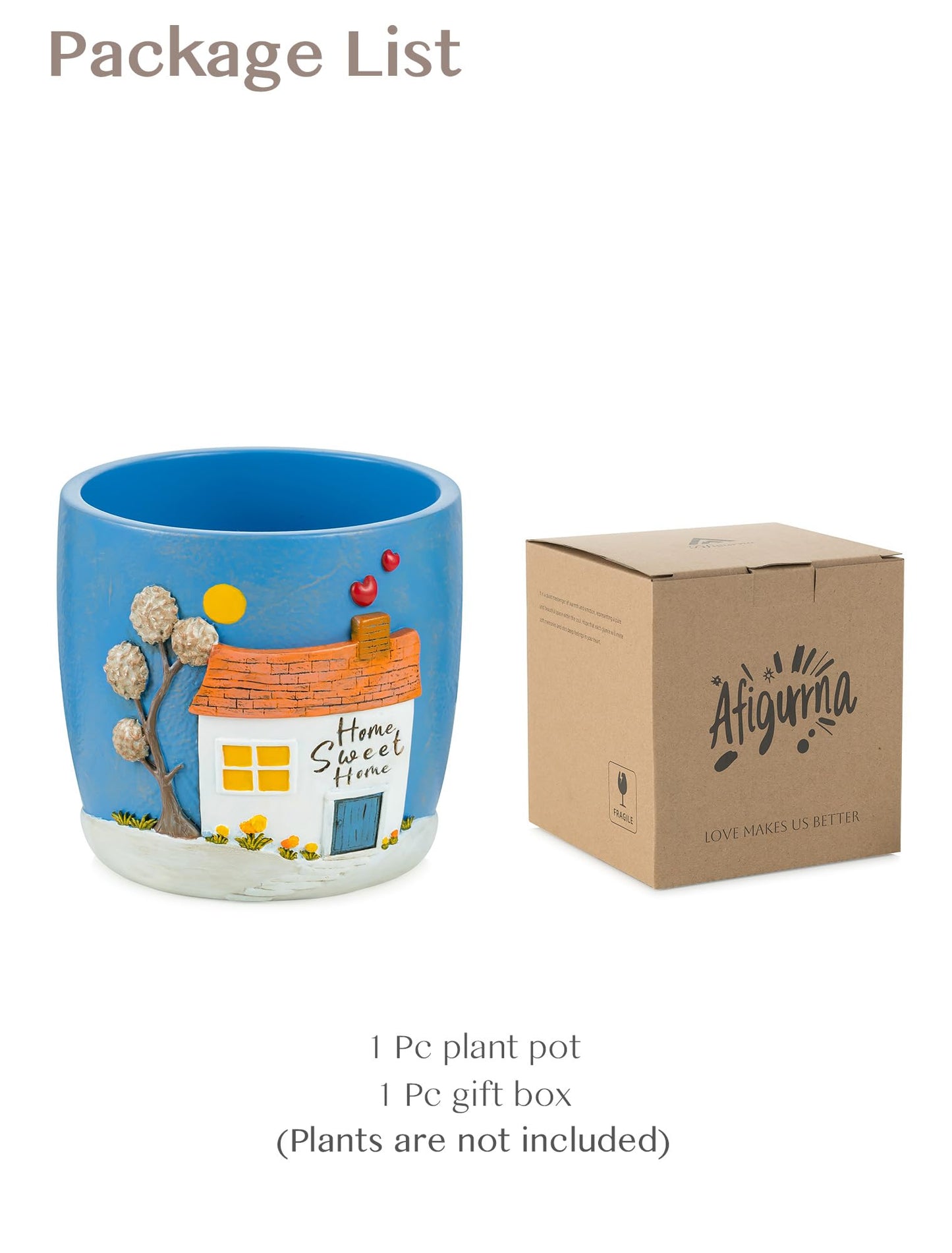 Afigurna New Home Gift Ideas: New Home Apartment Plant Gift for Plant Lover - 5.3in Hand-Painted 3D Art Planter - Gardening House Warming Present for Christmas