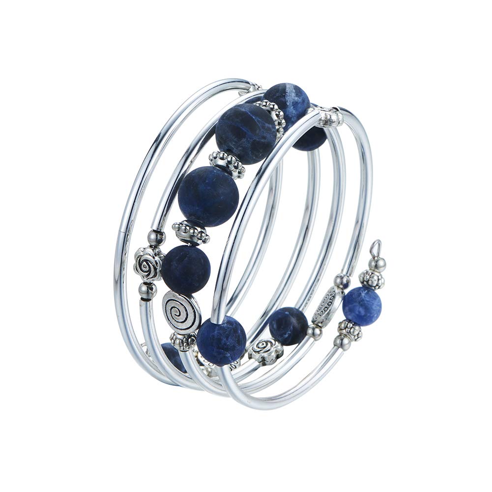 Bead Wrap Bangle Pearl Bracelet - Silver Metal Bracelet Gifts For Women(02-Navy blue)