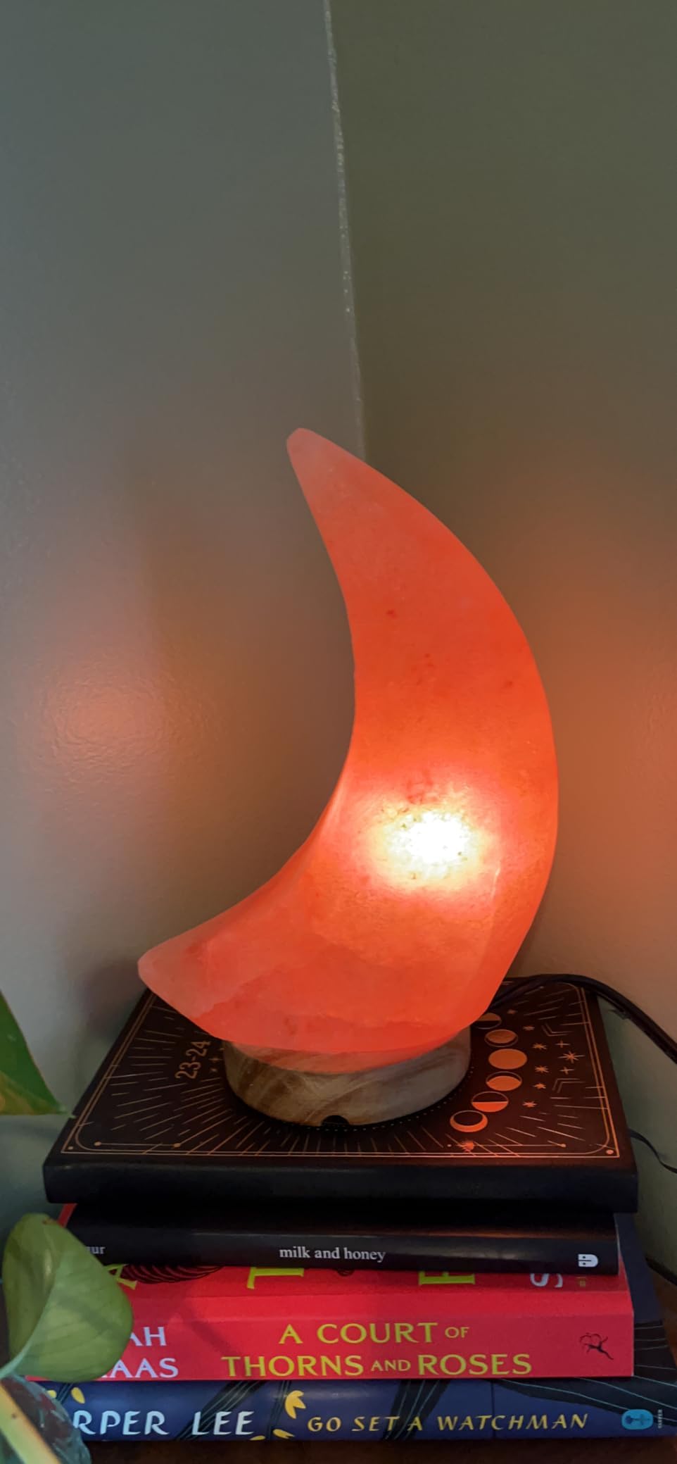 NatureBoost NB Himalayan Pink Salt Lamp – Moon Shape – Hand-Carved Natural Crystal with Wooden Base dimmer Switch with a Pair of Bulbs