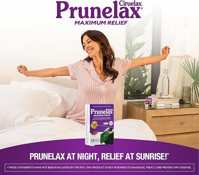 Prunelax Ciruelax Maximum Relief Laxative Tablets with Natural Senna for Occasional Constipation, Senna Extract, Vegan & Gluten-Free, Gentle Overnight Relief - 24ct