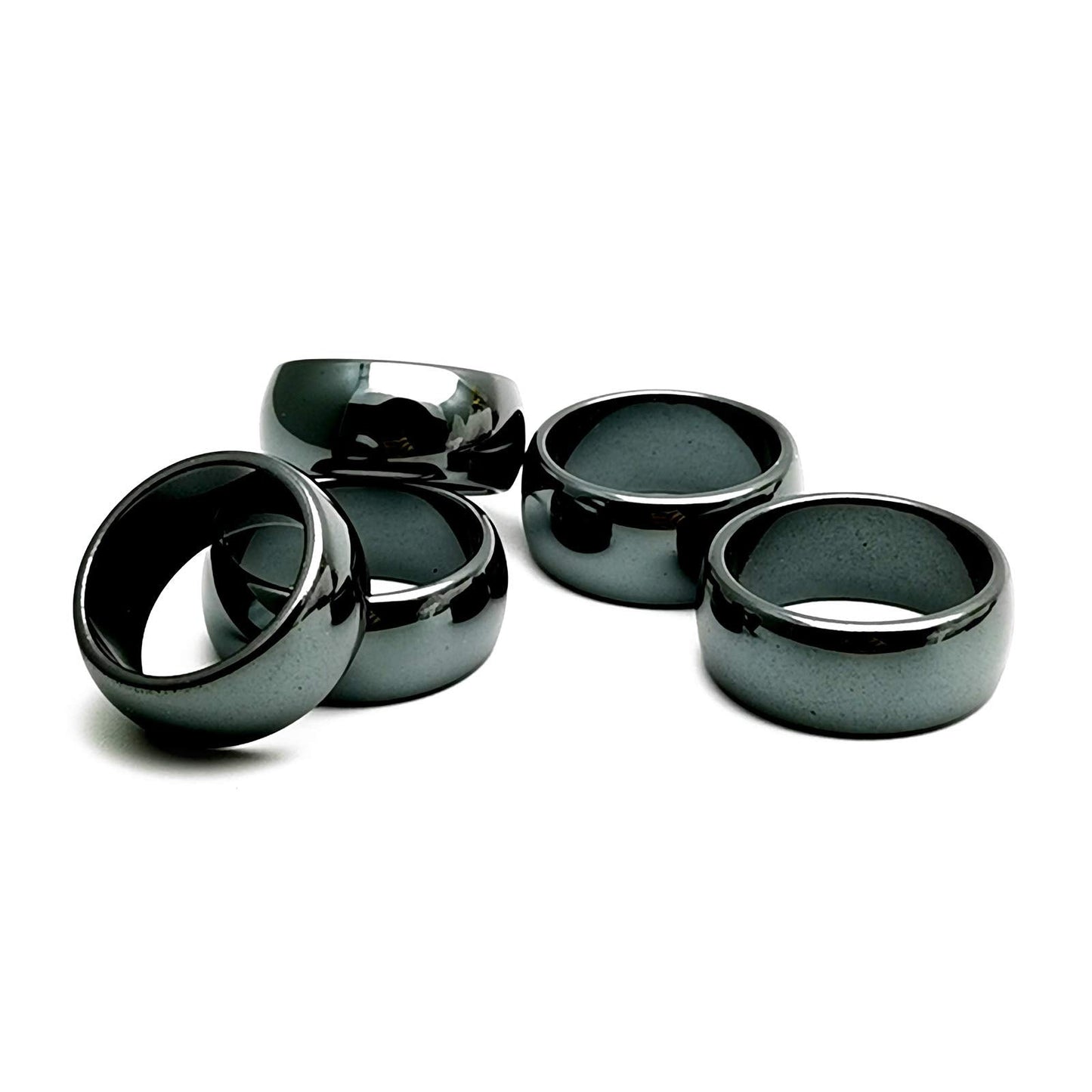 Morchic 5Pcs Pack Hematite Stone Rings for Women & Men, Unisex Plain Band Set (10mm Width) - Mixed Sizes 8-12, Chakra Balancing, Polished Gemstone, Gift Ready