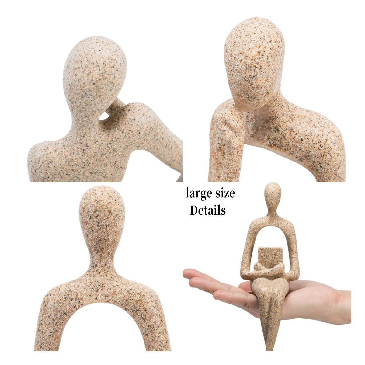 Gold Home Decor Thinker Statue Accents, Set of 3 Thinker Sculptures Office Decor Modern Abstract Resin Decoration on Shelf Table Desk for Living Room Office Bedroom Bookshelf Decor (Large Sandstone)
