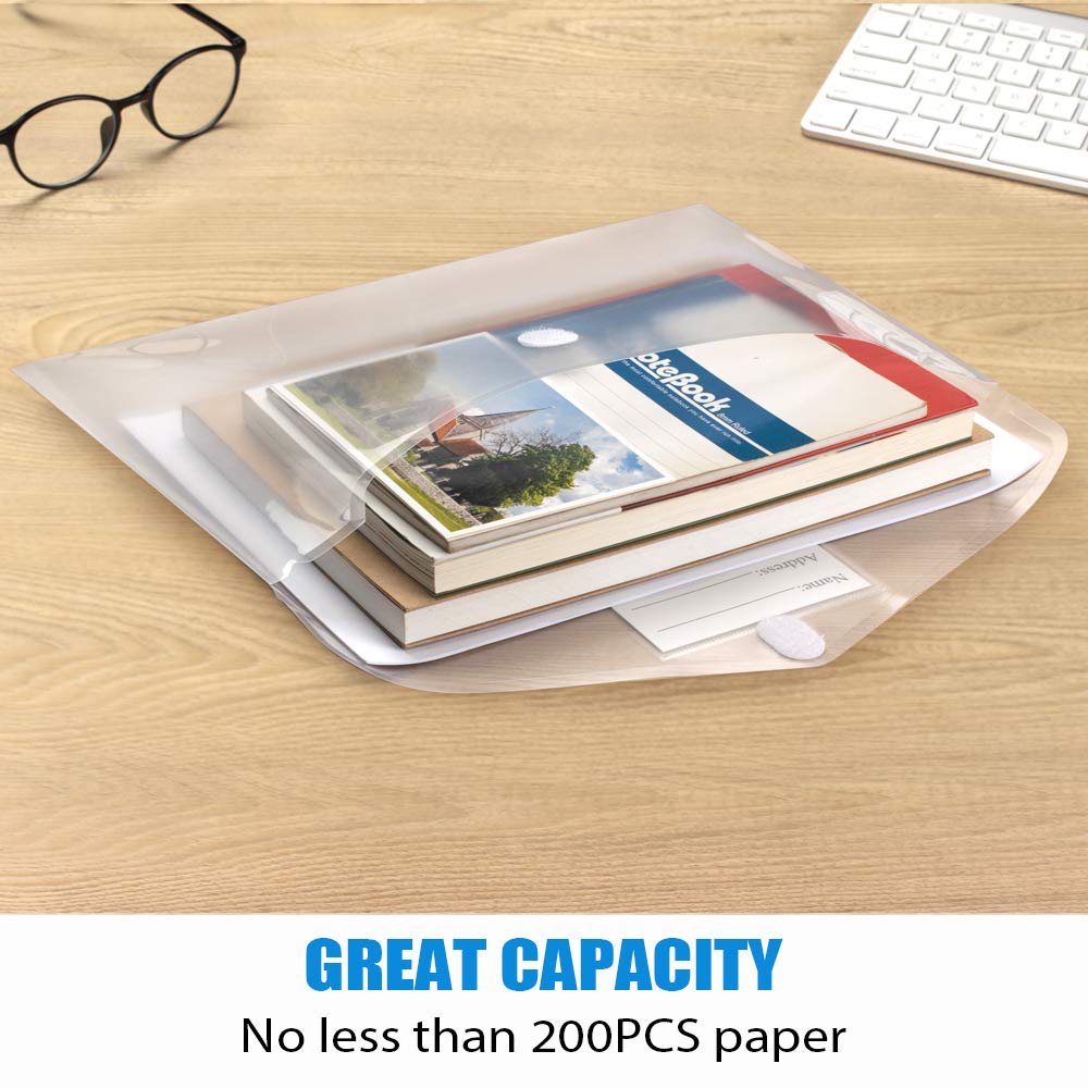 Sooez 24 Pack Plastic Envelopes Poly Envelopes, Clear Document File Folders US Letter A4 Size File Envelopes with Label Pocket for School Home Work Office Organization, Clear