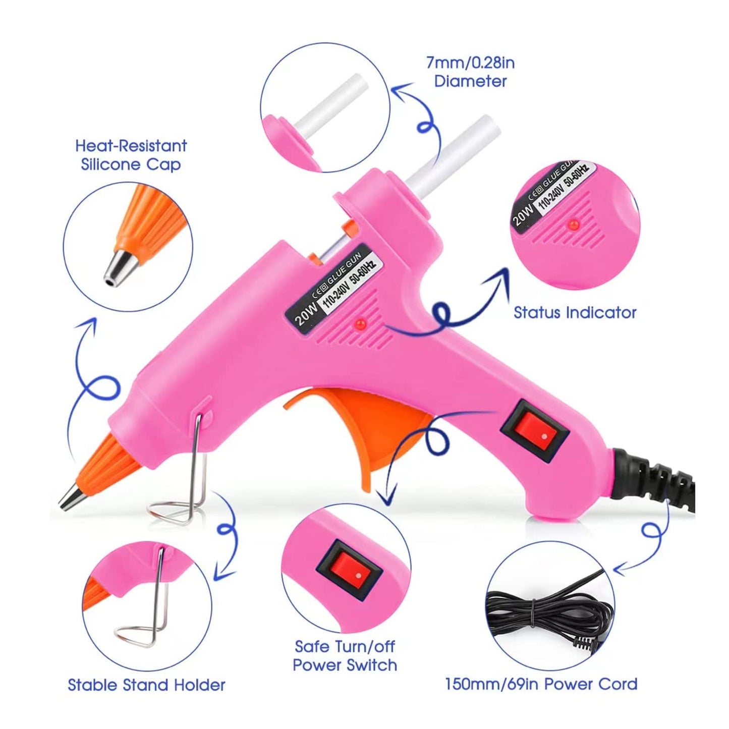 ZFYOUNG Mini Hot Glue Gun 2-Pack Blue Pink 35pcs Hot Glue Sticks for Quick Fix Artist DIY Art Home 20w
