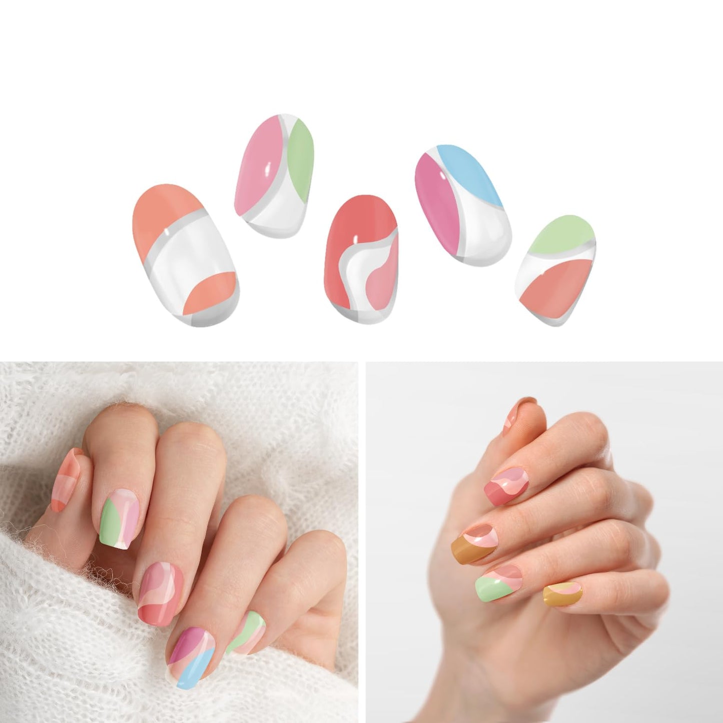 Adora Couture Semi Cured Gel Nail Strips with 20 Pieces - UV Gel Stickers, Manicure Kit, Easy Application Wraps Includes Prep Pads, Nail File, Wooden Stick - UV Light Required (Summer Fun)