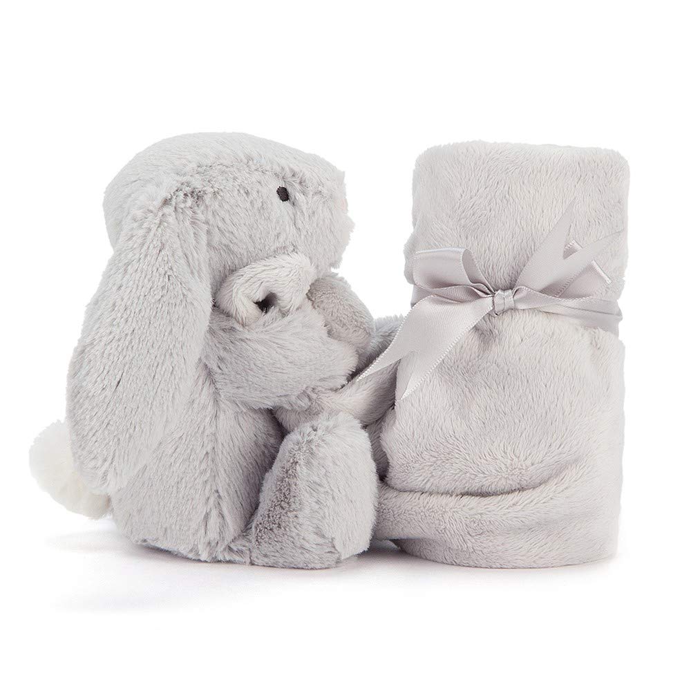 Jellycat Bashful Grey Bunny Soother, 13.5 inches - Security Blanket and Lovey for Babies - Baby Gift