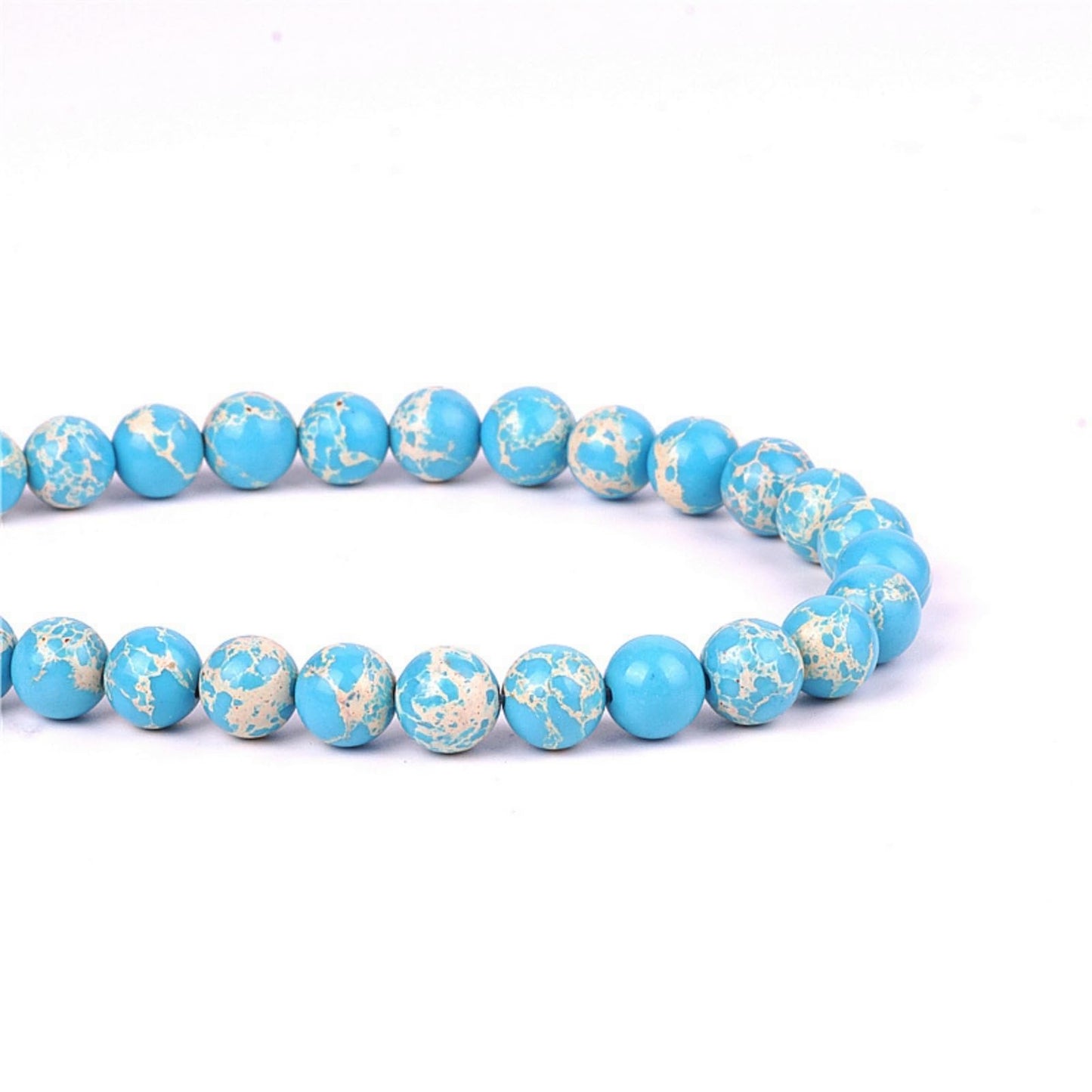 100Pcs Natural Stone 6mm Light Blue Imperial Jasper Round Loose Gemstone Energy Healing Beads Hole Size 1mm DIY Smooth Beads for Bracelet Necklace Earrings Jewelry Making