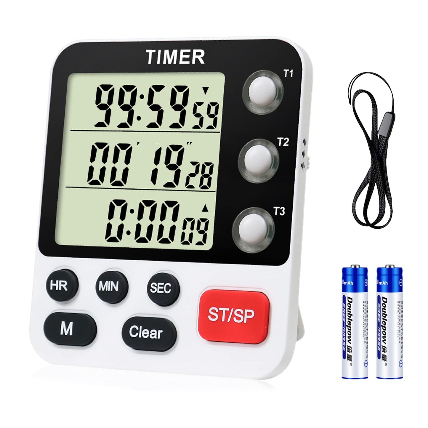 QINFIEY Digital 3 Channels Kitchen Cooking Multiple Timer with Large LCD Count Up Down Stopwatch ON Off Switch Timer for Teaching Reading 3-Level Adjustable Volume with Magnetic Back (Style C)