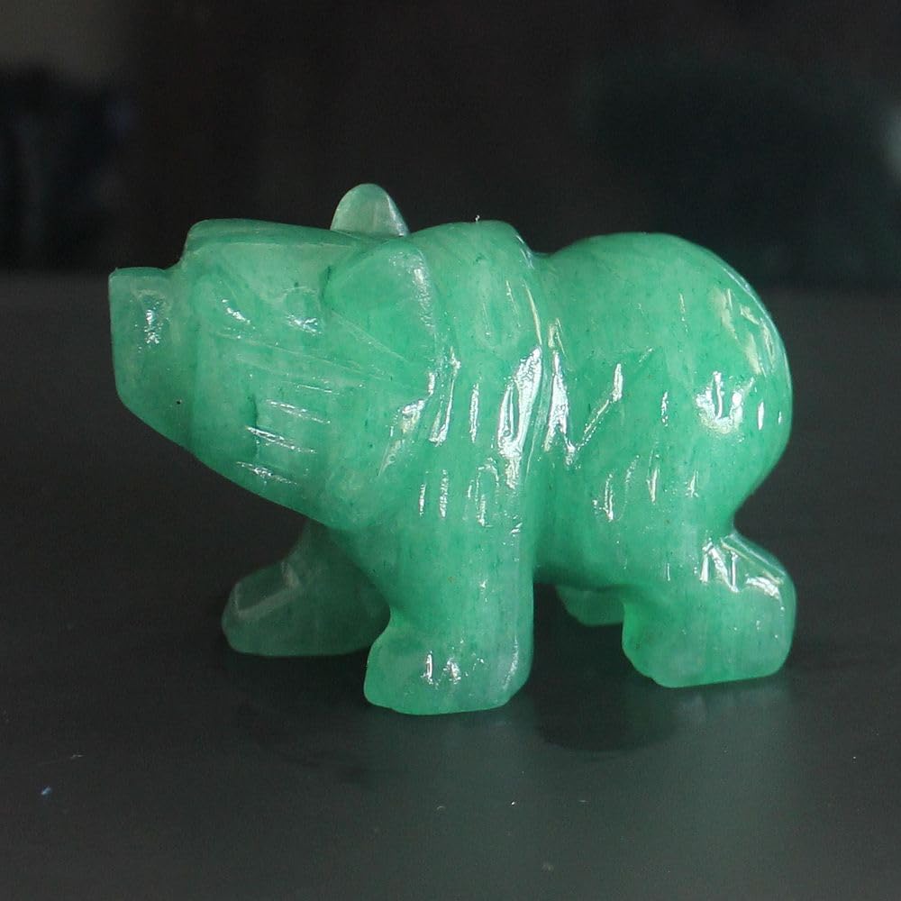 HLbshi Hand Carved Gemstone Crystal Bear Figurine Animal Statue Carving Office Home Decor Collections 2'' (Green Aventurine)