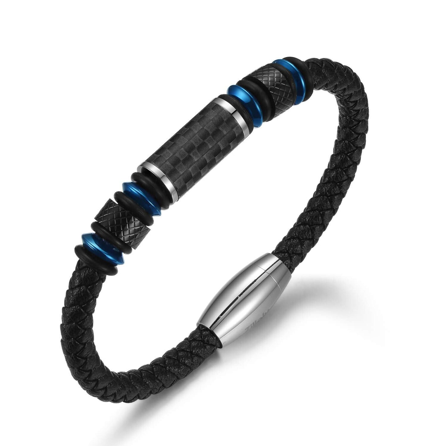Zillaly Men's Stainless Steel Two-Tone Square Link diamond Bracelet in Black & Blue Ion-Plated Black (Blue)