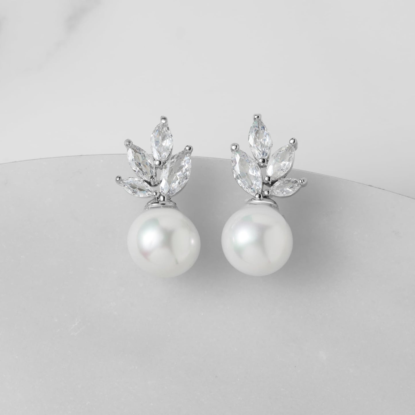 SWEETV Cubic Zirconia Pearl Drop Wedding Earrings for Brides, Ivory Bridal Pearl Earrings for Bridesmaid Jewelry Gift (07.Style 8)