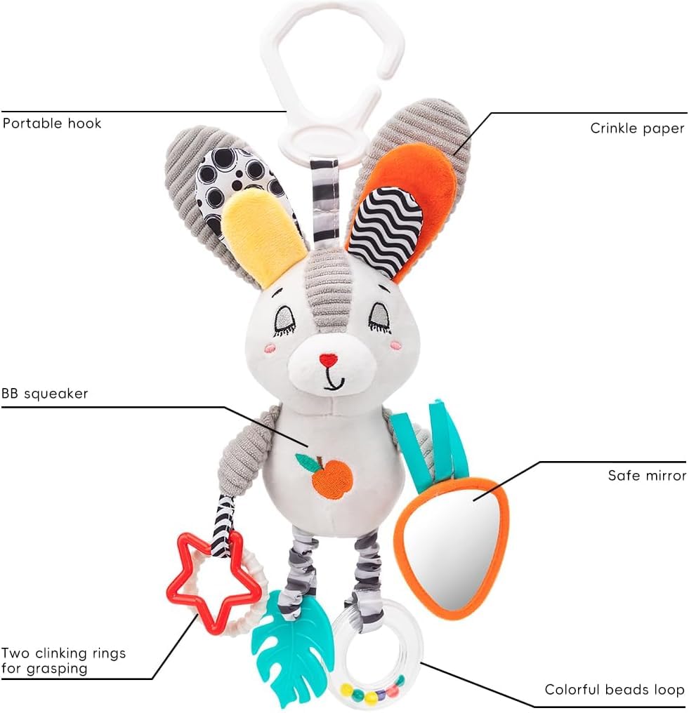 Baby Hanging Toys 0-12 Months - Interactive Stroller & Car Seat Toy with Jingle Sounds, Clinking Rings & Detachable Links | Safe Developmental Toys for Activity Gyms, Infant Baby Crib Mobile