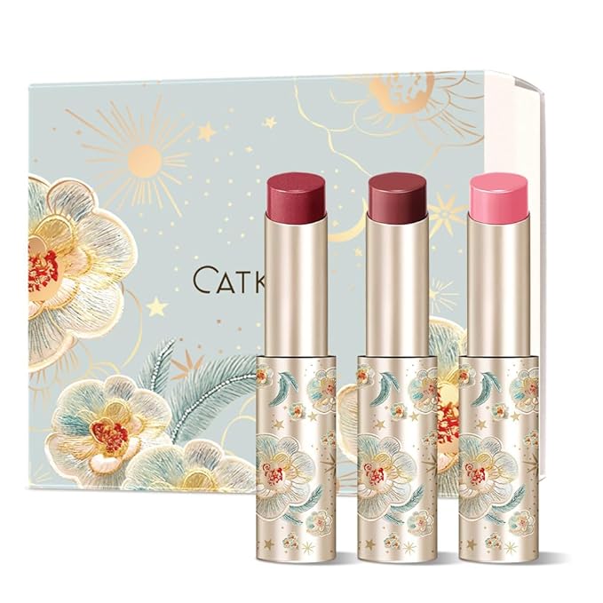 CATKIN Glossy Lip Balm 3pcs Gift Set, Ultra Hydating Glow Lip Tinted Jelly Plump Melting Balm Shea Butter Repair Soothing For Dry Lips Dewy Finished 0.12 oz 01