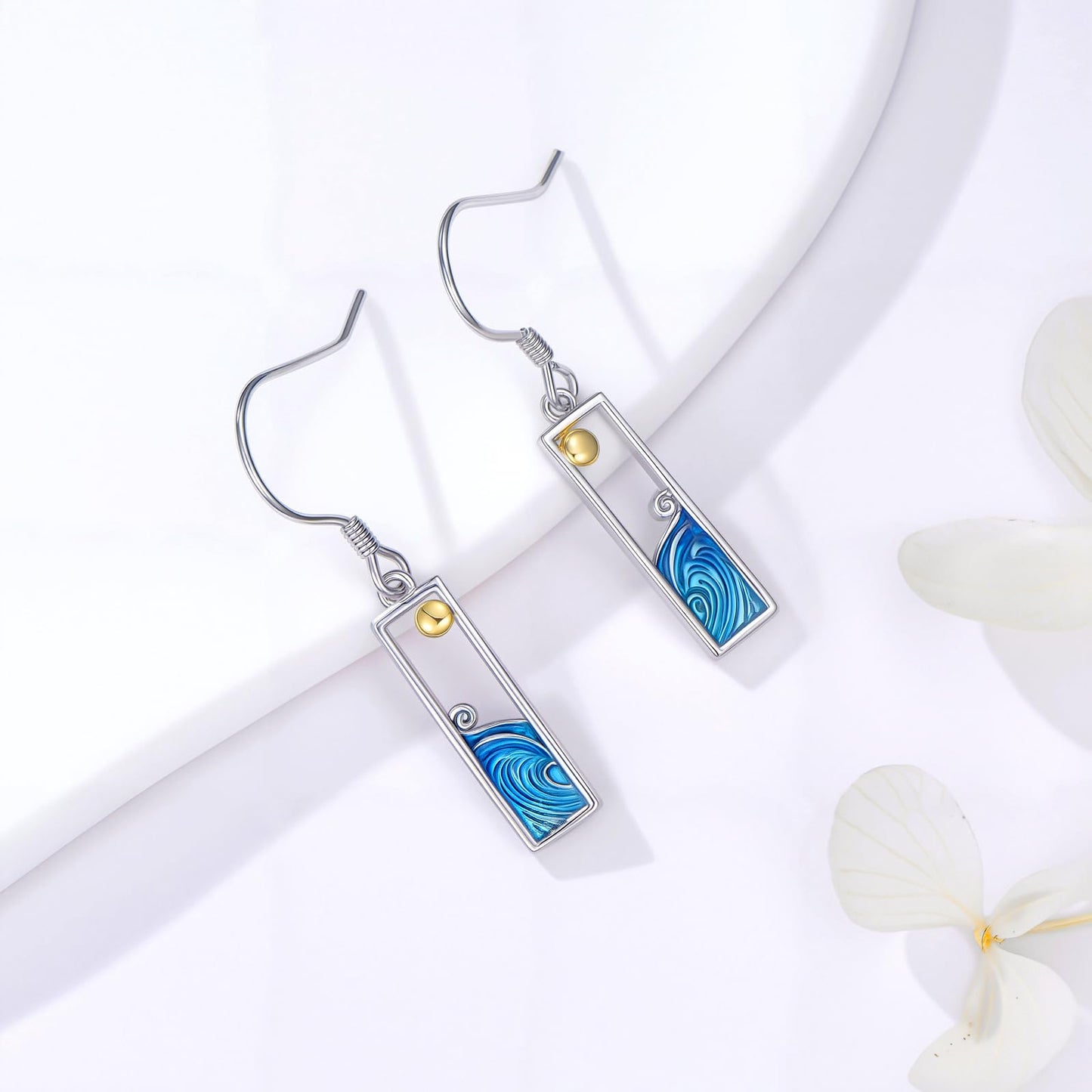 PROESS Ocean Wave Earrings 925 Sterling Silver Sun Earrings Summer Beach Jewelry Gift For Women