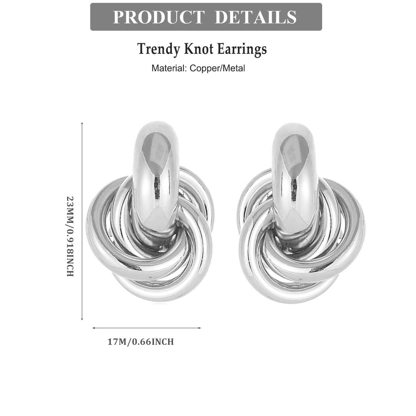 Silver Knot Earrings Lightweight Twisted Link Drop Earring for Women