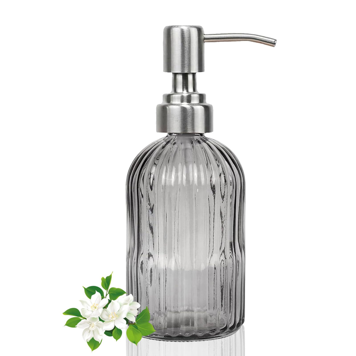 14Oz Gray Glass Soap Dispenser Bathroom