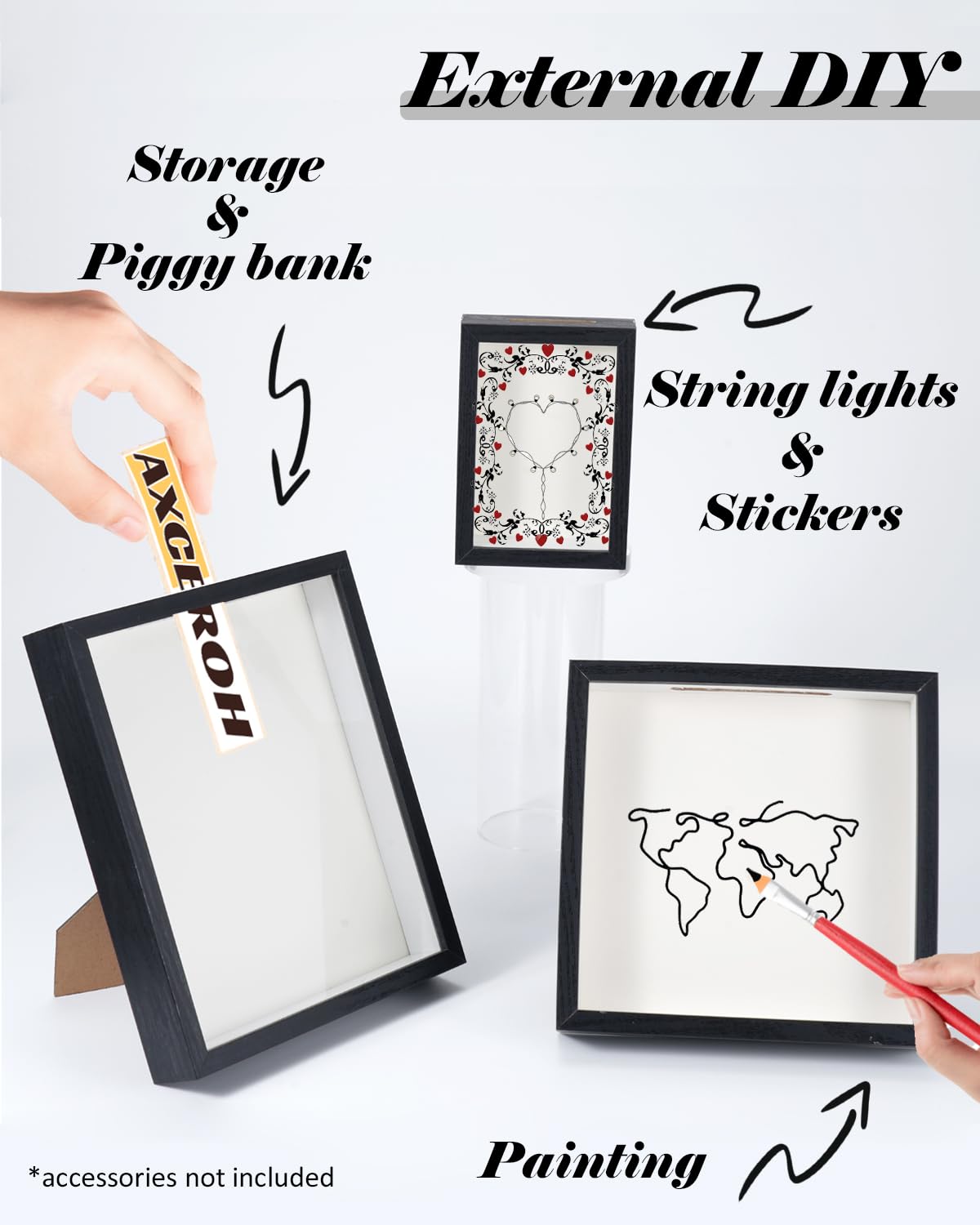 Upgraded 8"x10" Shadow Box Display Frame with Top Slot,MDF and Acrylic Panel, Case for DIY 3D Travel Memorabilia Crafts Tickets Pictures Dry Flowers Awards Medals Shells Piggy Bank, White