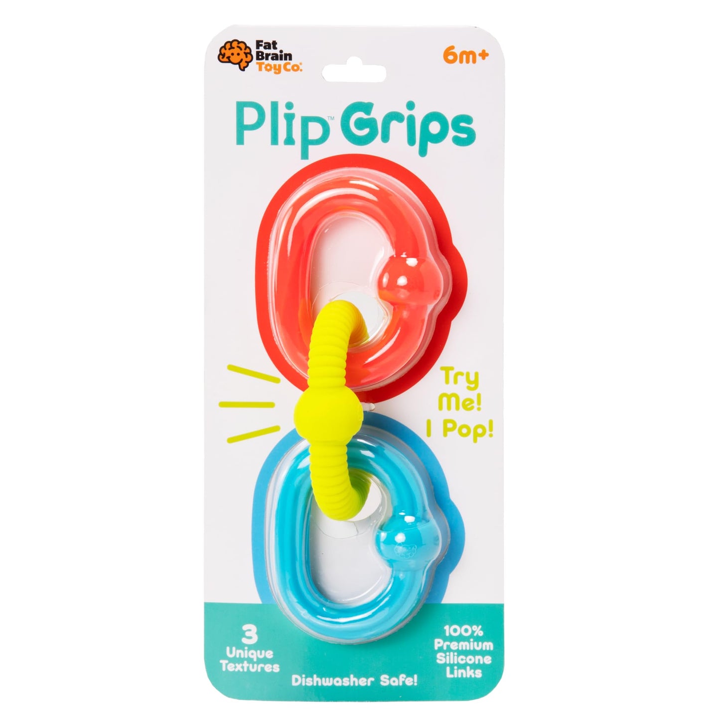 Fat Brain Toys Plip Grips, Popping Textured Sensory Toy, Travel Sized Toys for Babies 6 Months+