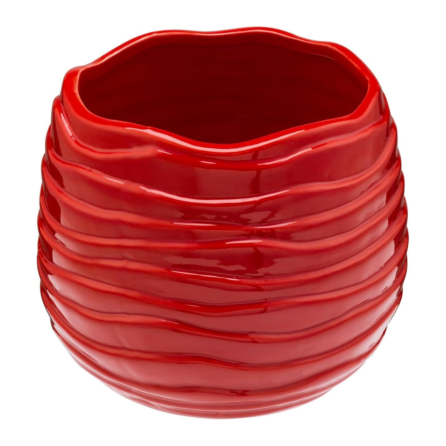 MyGift 5.5 Inch Modern Red Ceramic Plant Pot with Drainage Hole and Decorative Wavy Design, Small Succulent Planter Container