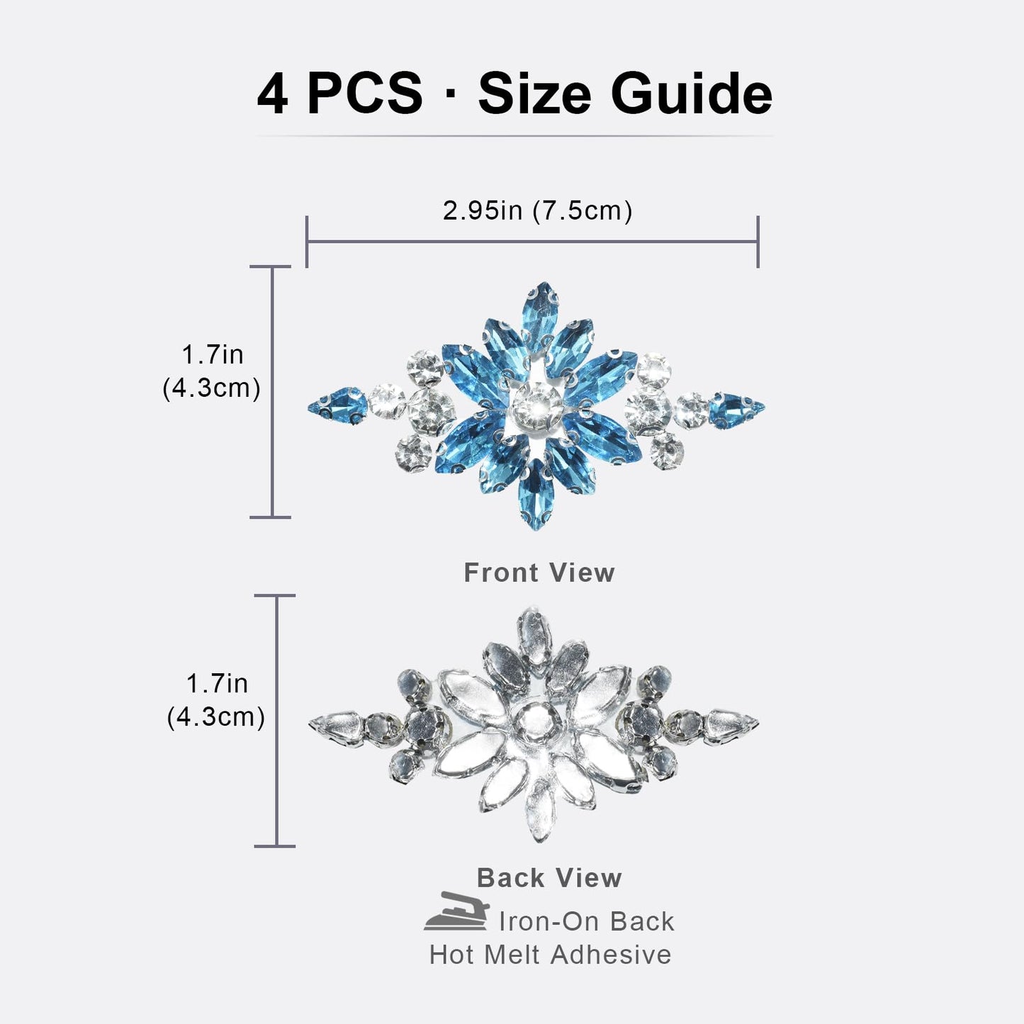 PANTOSS Rhinestone Applique Iron on Patches, Crystal Iron-On Flower Sequin Embellishments for DIY, Shoes, Wedding Sash, and Headpieces (4pcs, Aquamarine Blue)