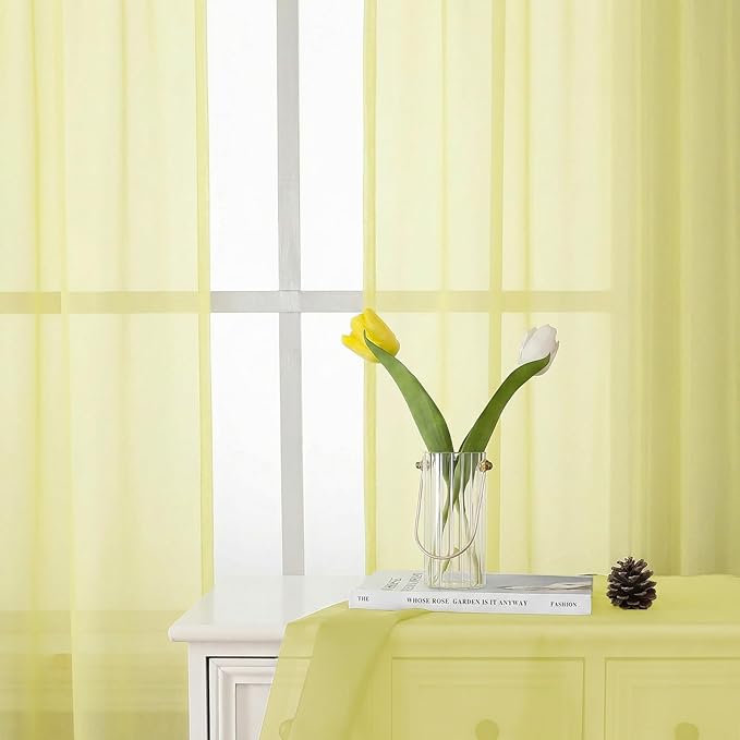 Lecloud Goose Yellow Sheer Curtains 84 Inches Long 2 Panels, Light Filtering Rod Pocket Bedroom Curtains, Airy Voile Farmhouse Window Drapes for Living Room Dining Room, Each Panel 42" W x 84" L