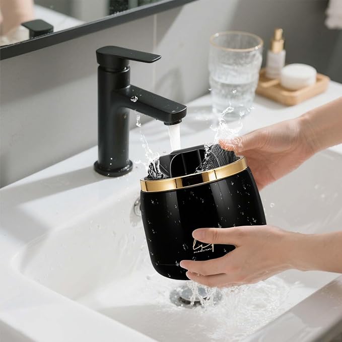 Toothbrush Holders with Cover,Dustproof 360 Rotating 7 Slots Toothpaste Holder for Bathroom Organizer Countertop,Makeup Brushes Organizer,Bathroom Accessories (Black)