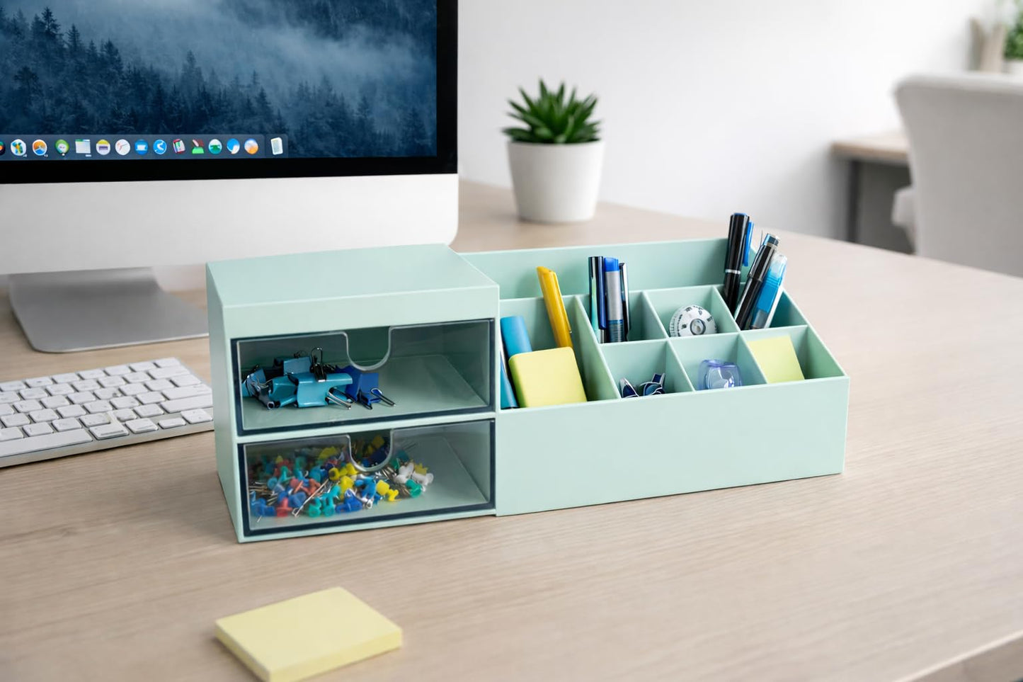 Meadows Supply Desktop Drawer Storage Organizer – Multi-Purpose Plastic Makeup & Office Storage Box with Divided Drawers, Dust-Proof Vanity Organizer for Cosmetics, Jewelry & Stationery (Blue)