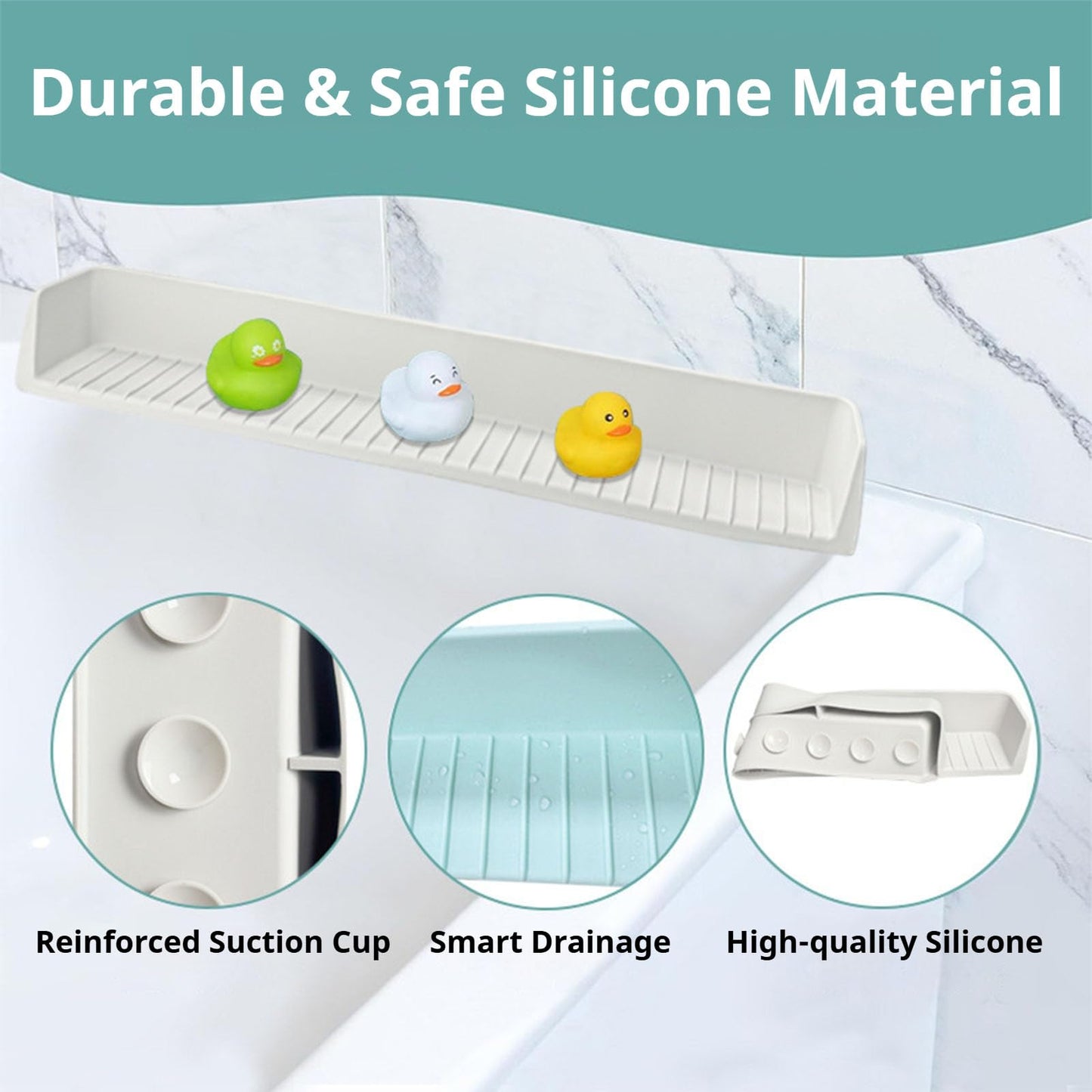 Bathtub Splash Guard for Kids – Silicone Bath Tub Splash Guard with Suction Cups, Tub Topper Play Shelf & Toy Holder, Fun Bath Time for Toddlers Baby (Gray)