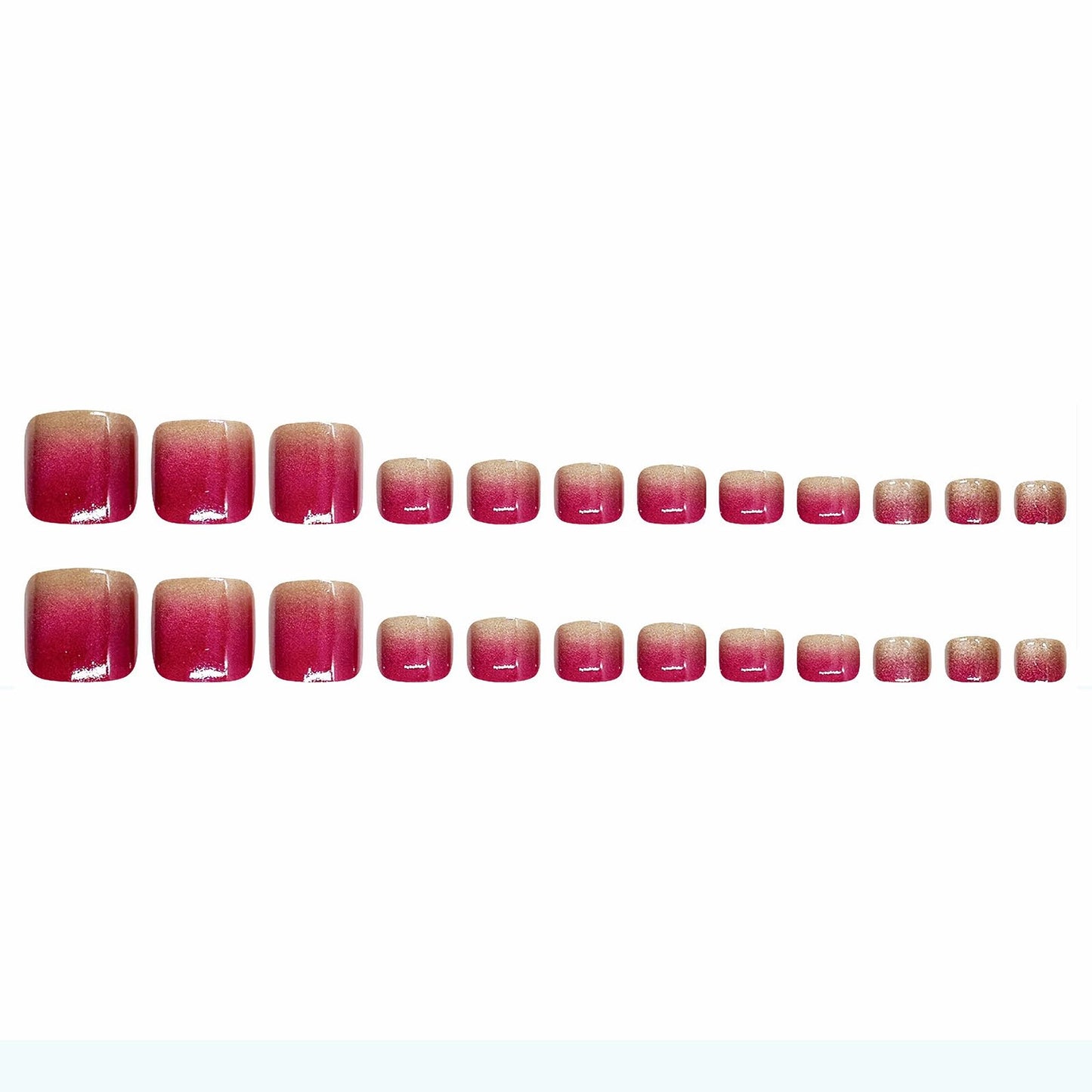 MISUD Toe Press on Nails - Fake Toenails with Hot Pink Ombre, Acrylic Toenail Bling Cat Eye Design 24 pcs