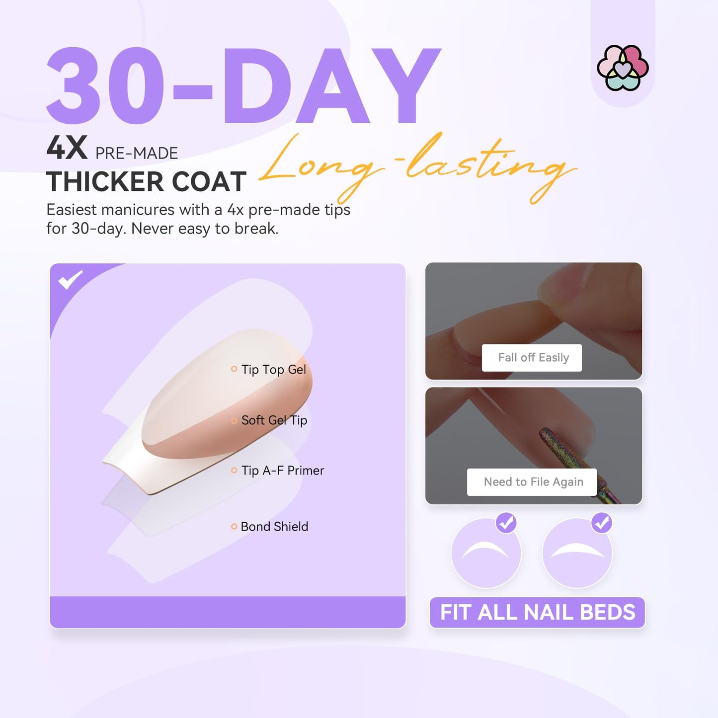SAVILAND Press On Nails for Women: Long Square 160PCS Natural Acrylic Press On Nails Nude French Tip Nails Sturdy & Long-lasting Press on Nails Soft Gel Nail Tips for Extension DIY Nail Art