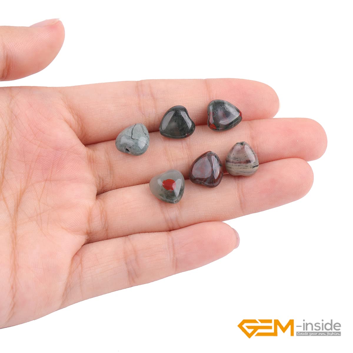 GEM-Inside 10mm Heart Charms Natural Africa Blood Stone Agate Gemstone Stone Beads for Jewelry Making Full 15" Strand Power Energy Healing Chakra Stone Beads
