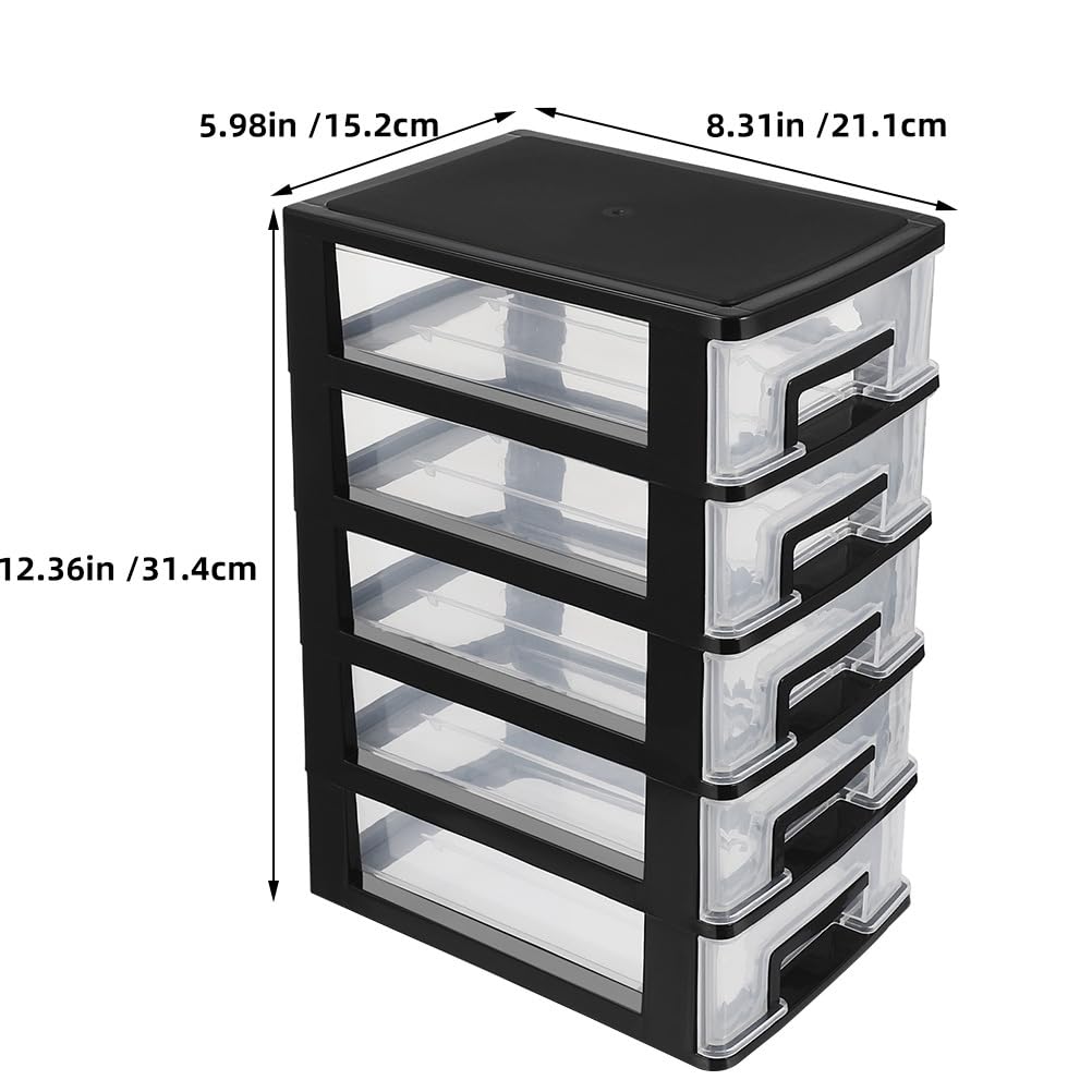 Cabilock 5 Drawer Plastic Storage Organizer Clear Desktop Drawer Storage Cabinet for Office Study Bathroom Craft Supplies