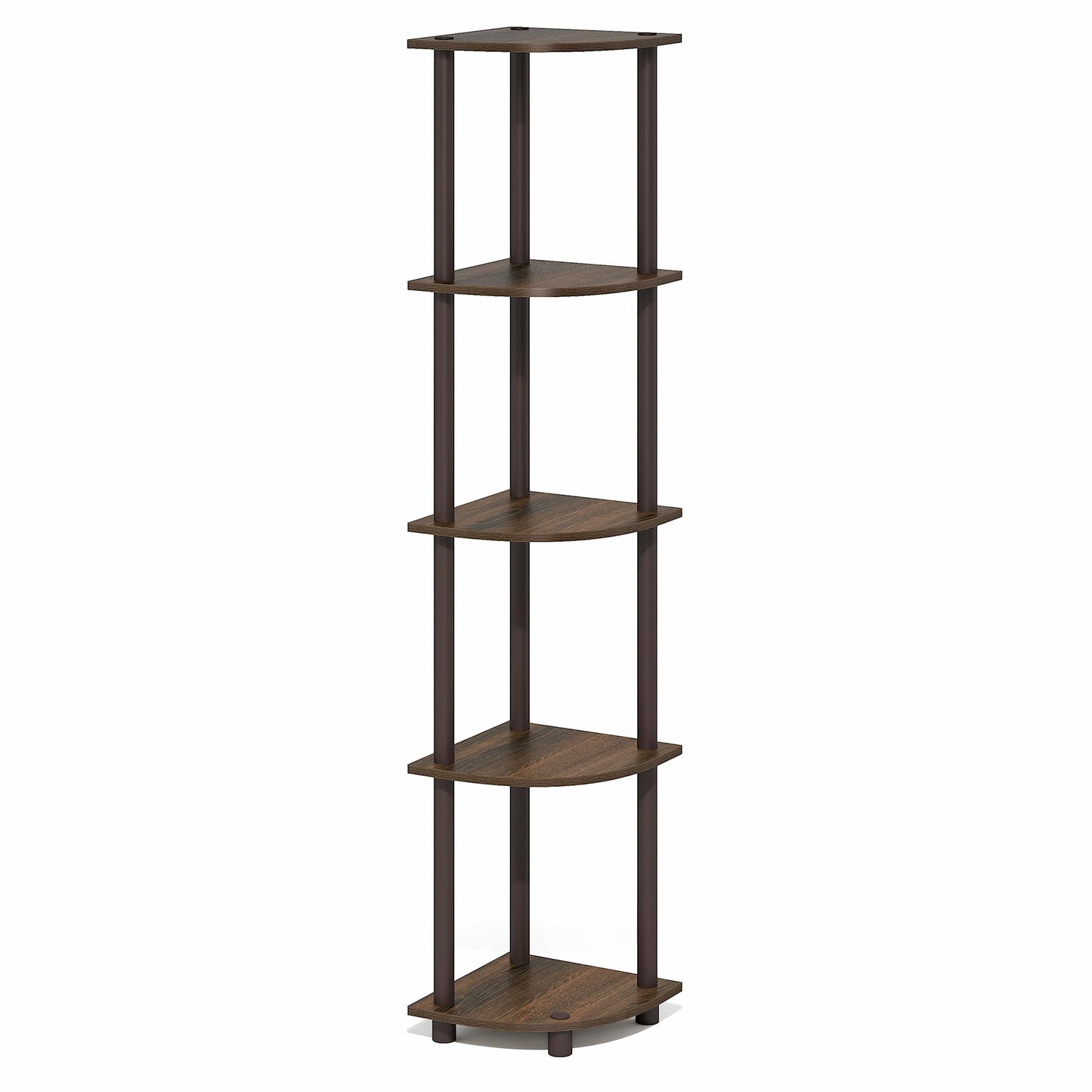 Furinno Turn-N-Tube Corner Shelf, 5-Tier Corner Bookshelf, Open Storage Shelves, for Organization and Storage, Living Room, Home Office, Garage, Bedroom, Black Walnut