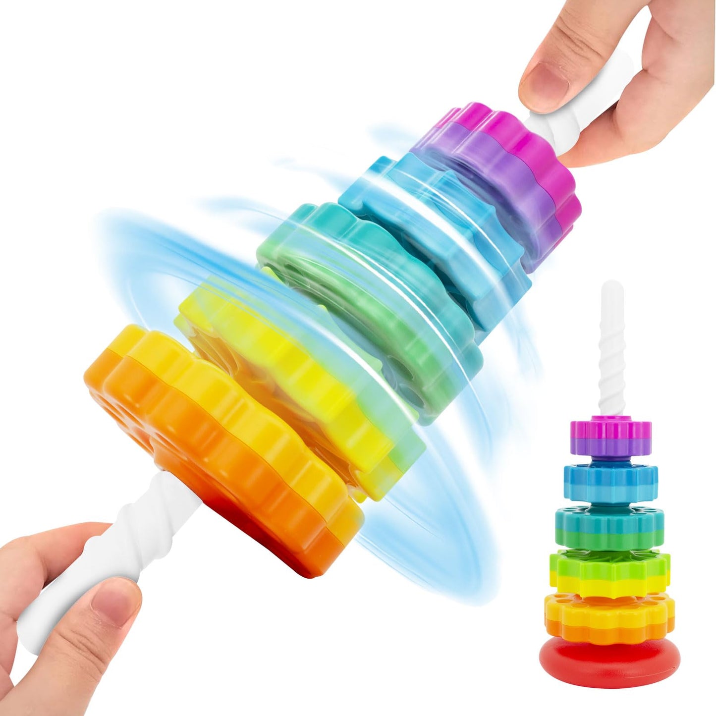 BYFWH Baby Spin Stack Toy, Premium Stacking Toys for Kids, Spinning Stacking Toy for Babies and Toddlers, Educational Toddler Learning Toy,Autism Spin Stack Toys,Rainbow Spinning Wheel Toys