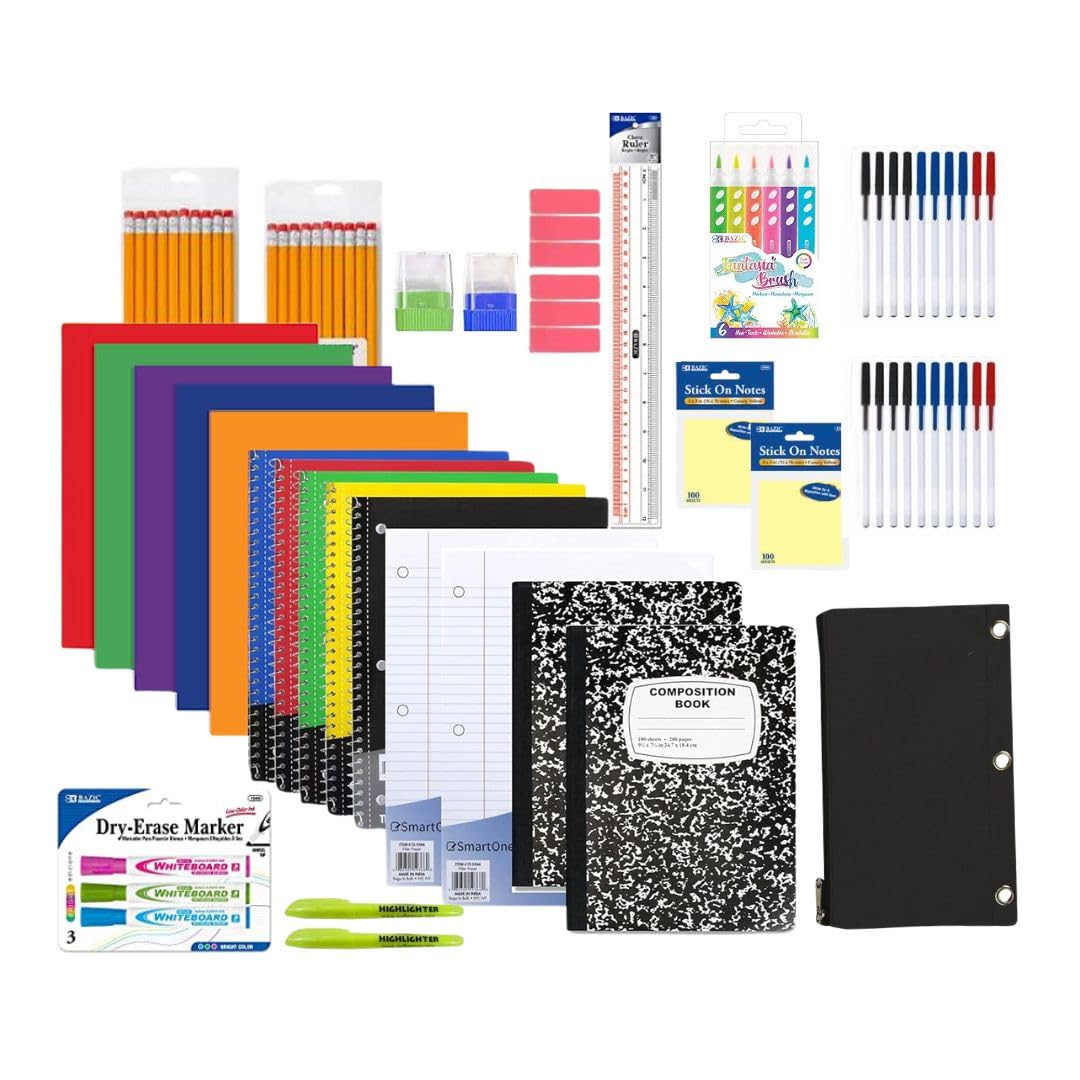 Mega Set – 70 Essential Supplies for Students - School Supply Kit for Kids & Teens – Includes Notebooks, Pens, Pencils, Highlighters, Sticky Notes & More
