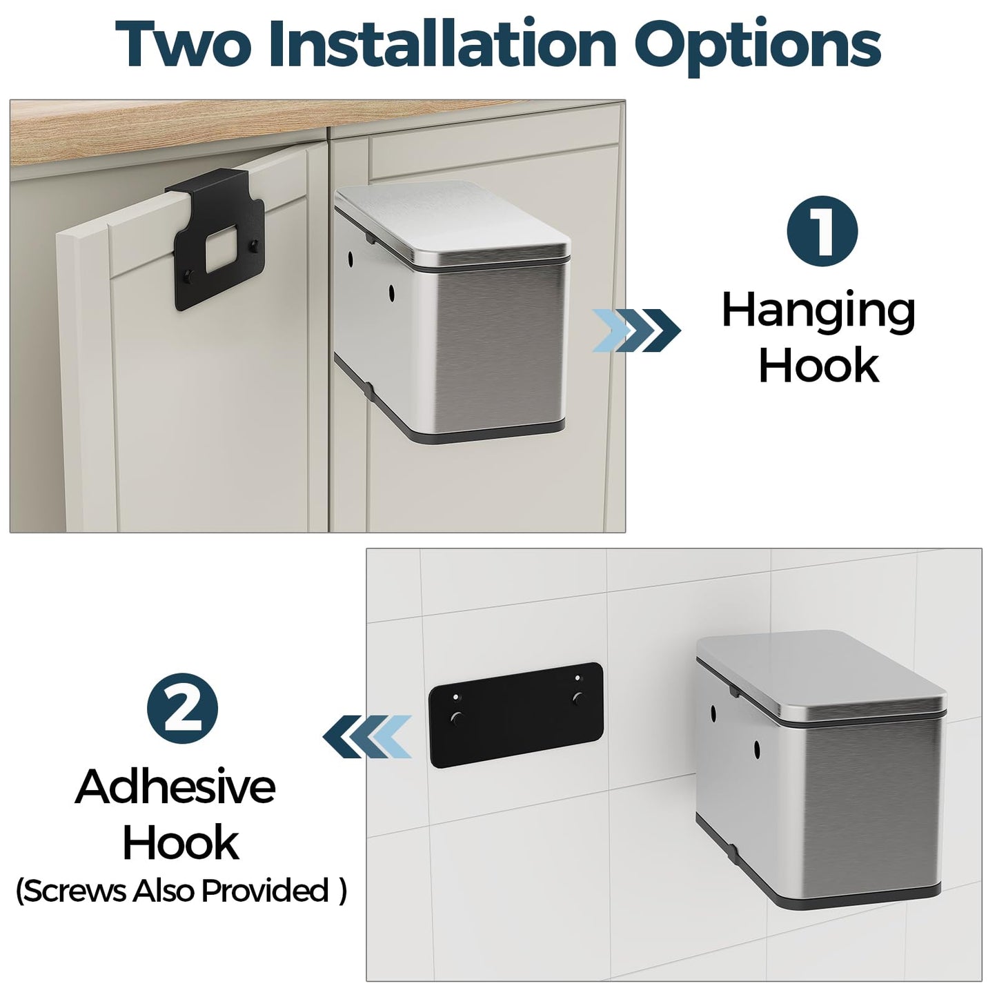 LINSSEN Stainless Steel Hanging Trash Can with Lid and Inner Bucket, 1 Gallon Kitchen Compost Bin for Counter Top, Under Sink or Wall Mount, Small Garbage Can for Cupboard/Bathroom/Bedroom/RV