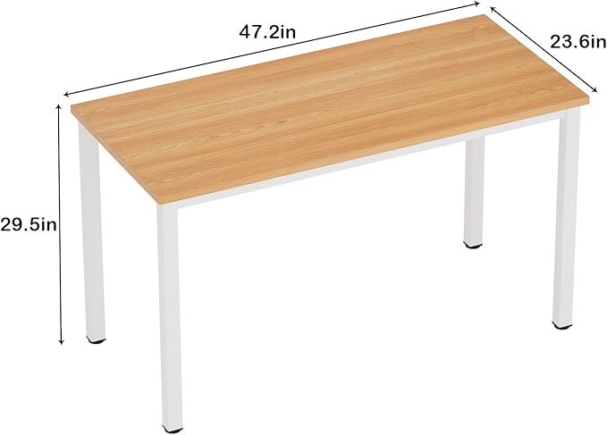 Need Computer Desk, 47 inch Home Office Desk, Modern Simple Style Home Office Gaming Desk, Basic Writing Table for Study Student, White Metal Frame, Teak
