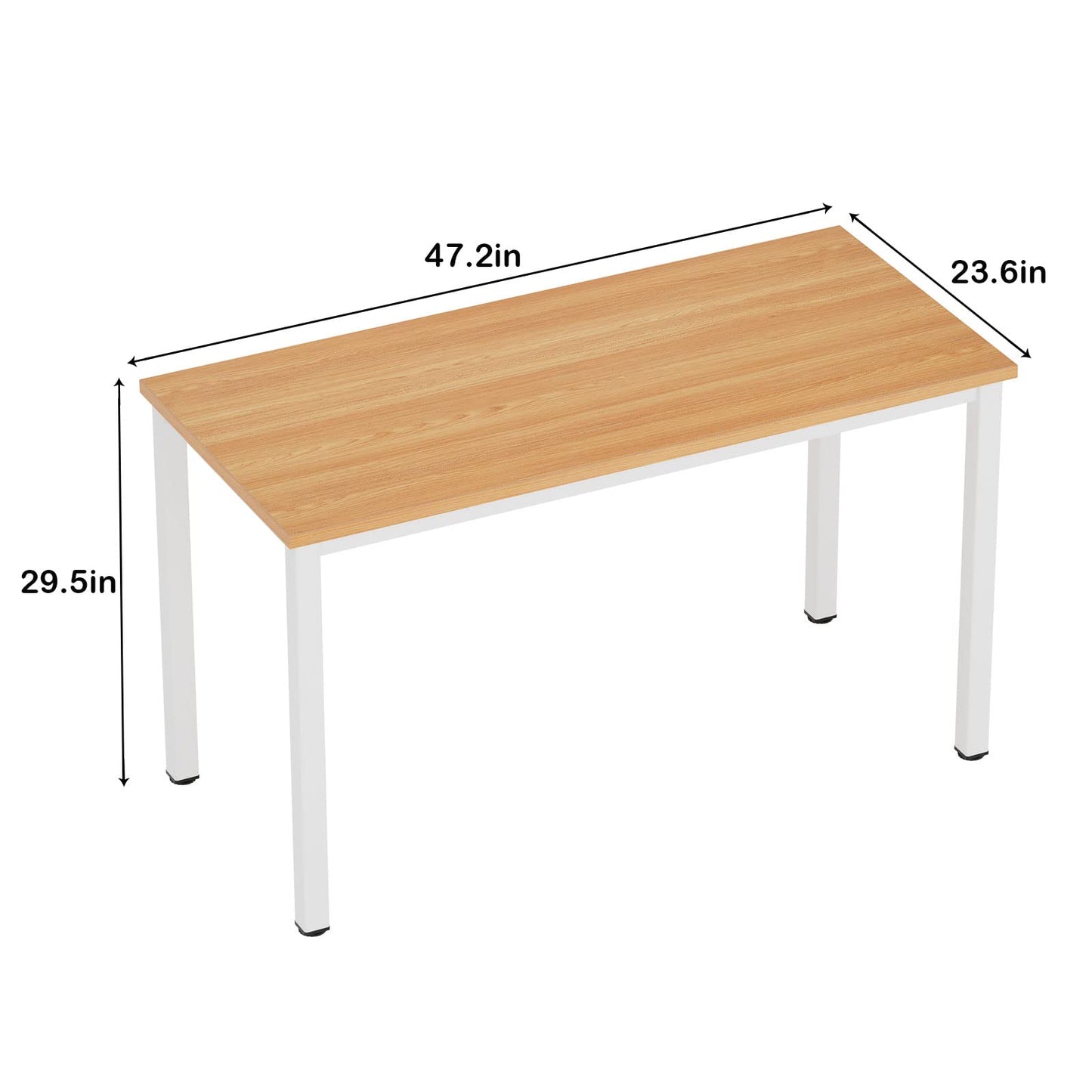 Need Computer Desk, 47 inch Home Office Desk, Modern Simple Style Home Office Gaming Desk, Basic Writing Table for Study Student, White Metal Frame, Teak Tabletop