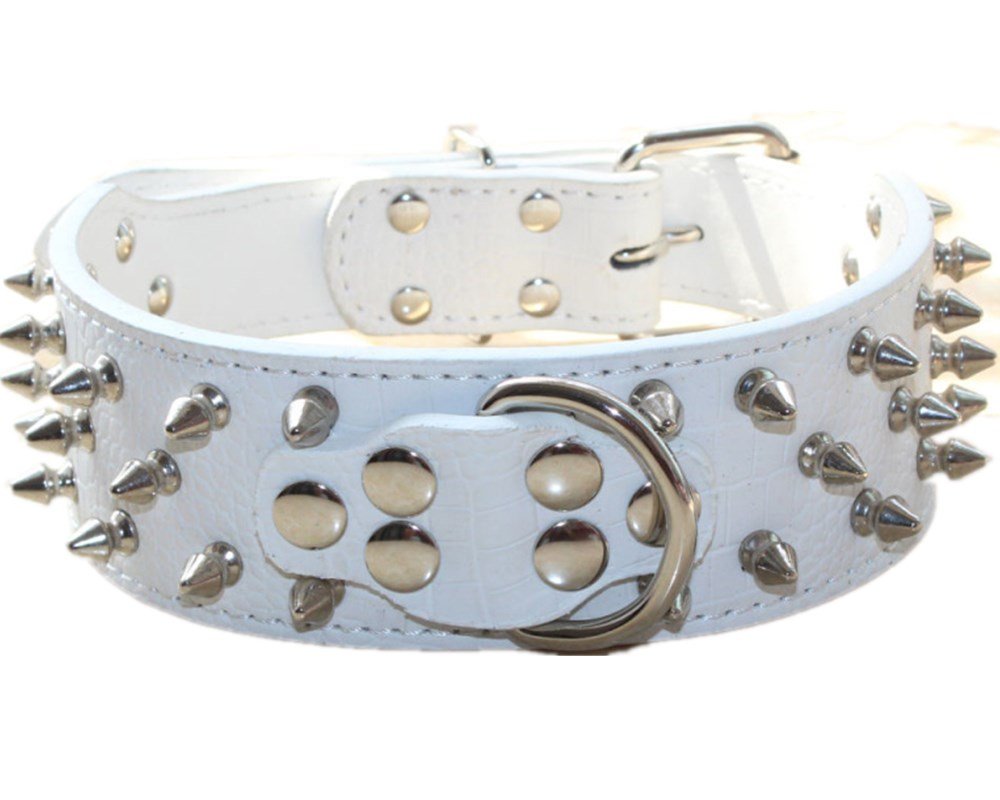 Serijoars Spiked Studded Dog Collar, PU Leather Dog Collar, Adjustable Pet Collars for Medium or Large Breed Pet (M, Pink)