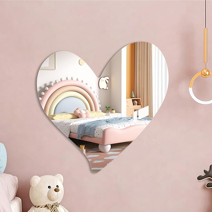 Cute Anti-Scratch Mark Non-Punch Acrylic Heart-Shaped Mirror Set,High Definition Wall Mirrors for Homes, Offices and Children's Rooms, are Not Brittle or Deformable