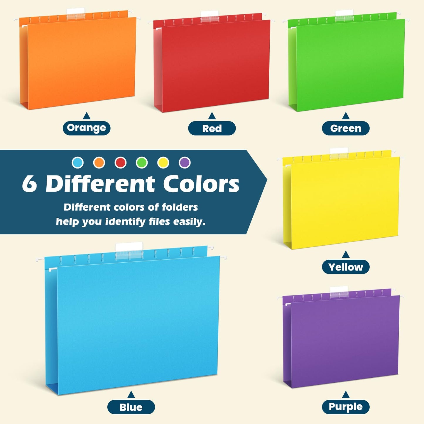 V-Opitos 36 Pack 1 Inch Expansion Hanging File Folders, Letter Size Hanging Folders with 1/5-Cut Adjustable Tab, Extra Capacity Hanging File Folders, Ideal School Classroom, Office Supplies
